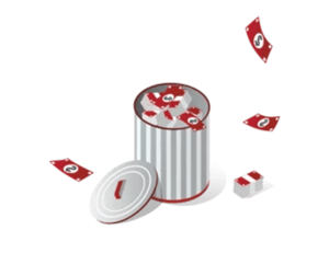 Bin illustrating wasted time and money